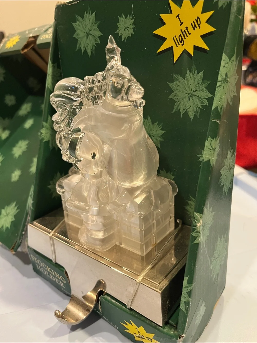 Holiday Stocking Holder with Light-Up Clear Santa Figurine